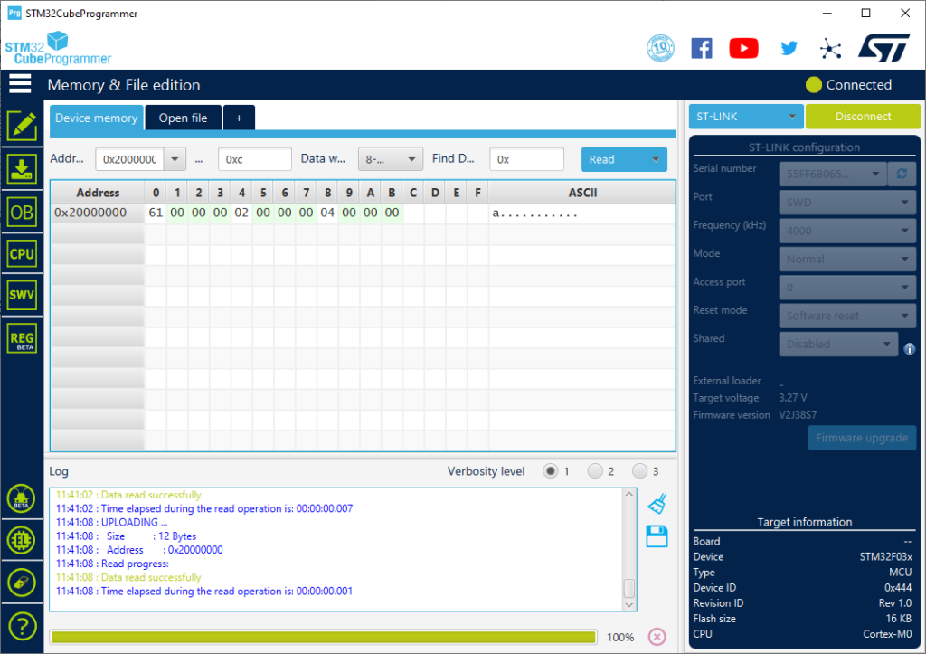 RAM display in STM32 Cube Programmer